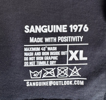 Custom made Sanguine 1976 T-shirt with High Density rubber logo to chest