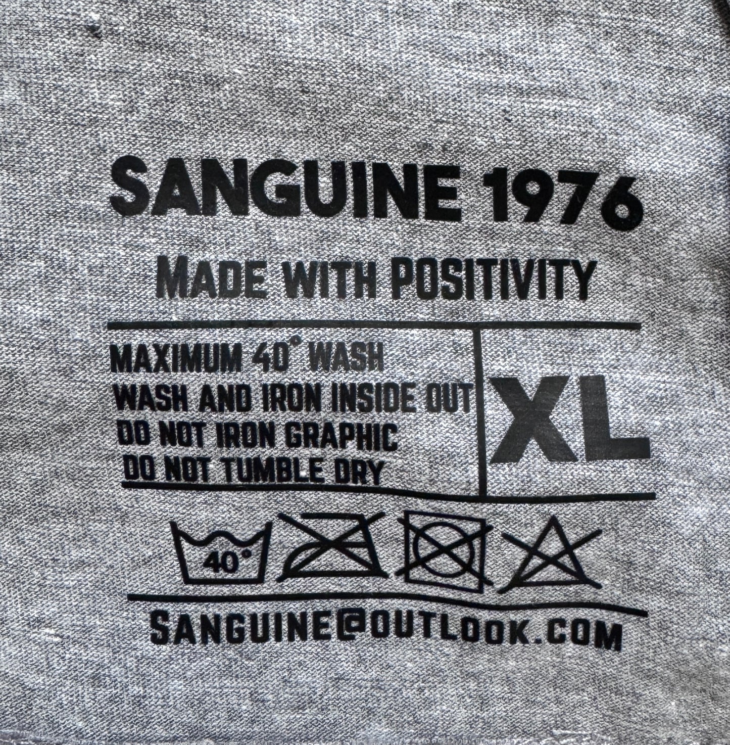 Custom made Sanguine 1976 T-shirt with Black & Gold patch to chest