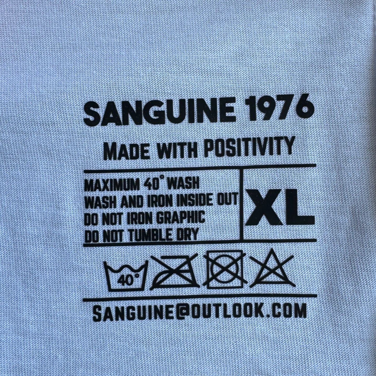 Custom made Sanguine 1976 T-shirt with Black & Gold patch to chest