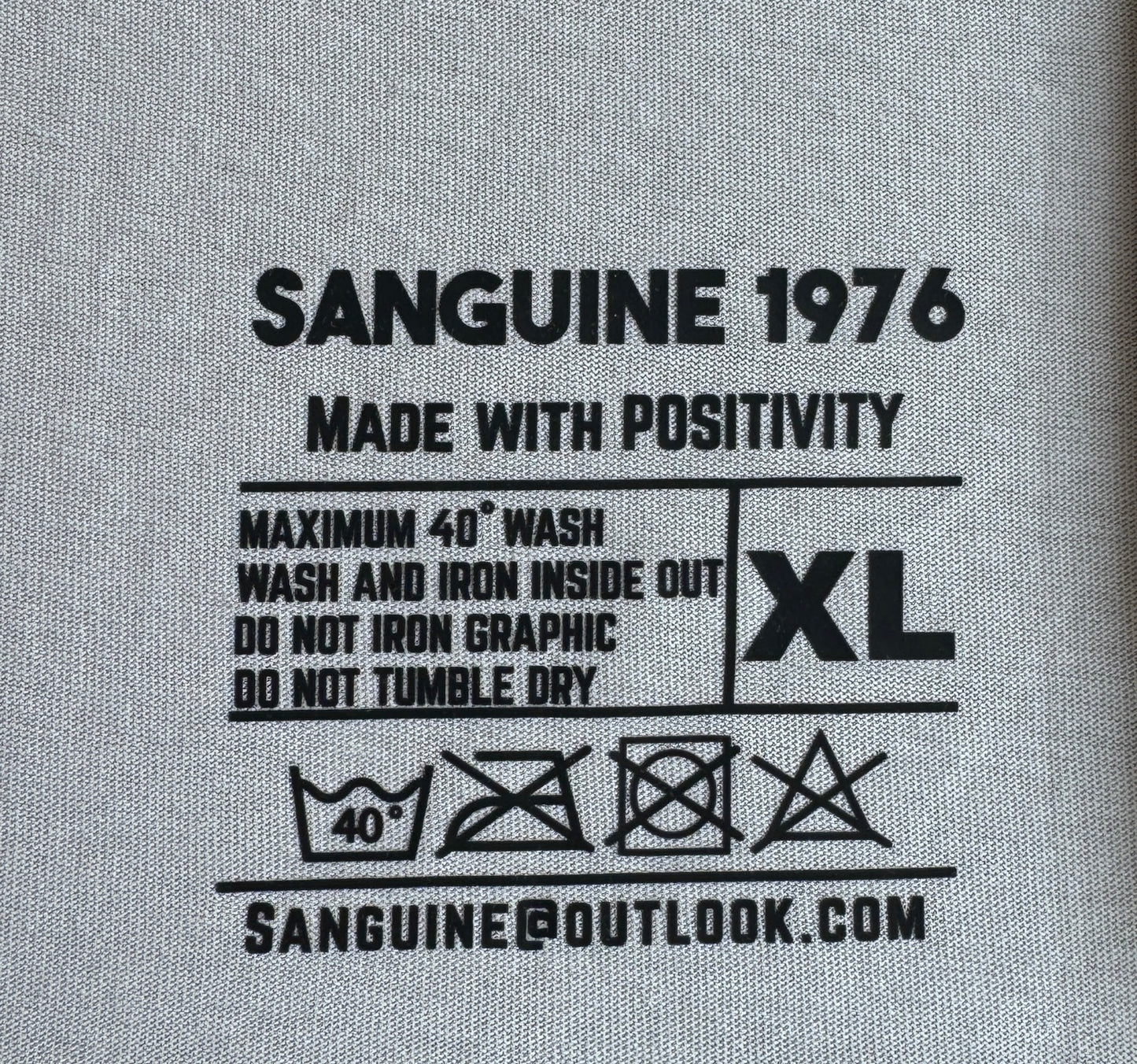 Custom made Sanguine 1976 T-shirt with Black & Gold circle S76 patch to chest